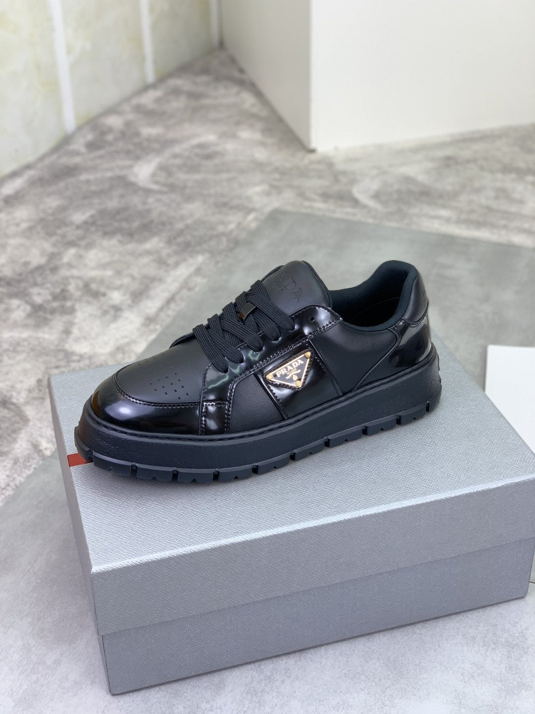 Prada Paneled Lug-Sole Low-Top Sneakers