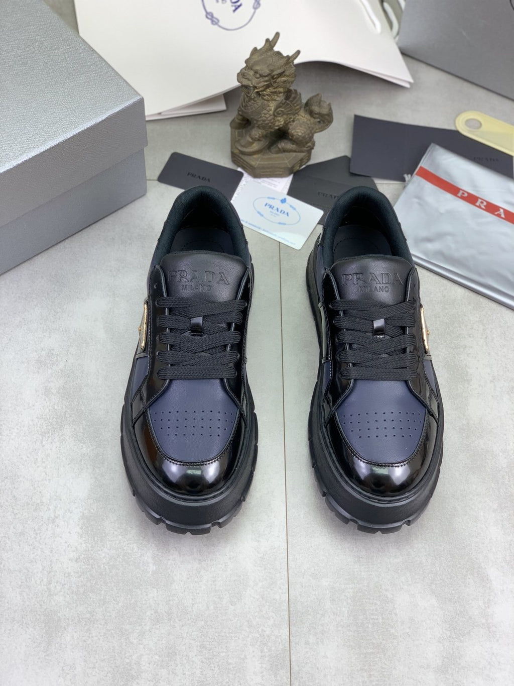 Prada Paneled Lug-Sole Low-Top Sneakers