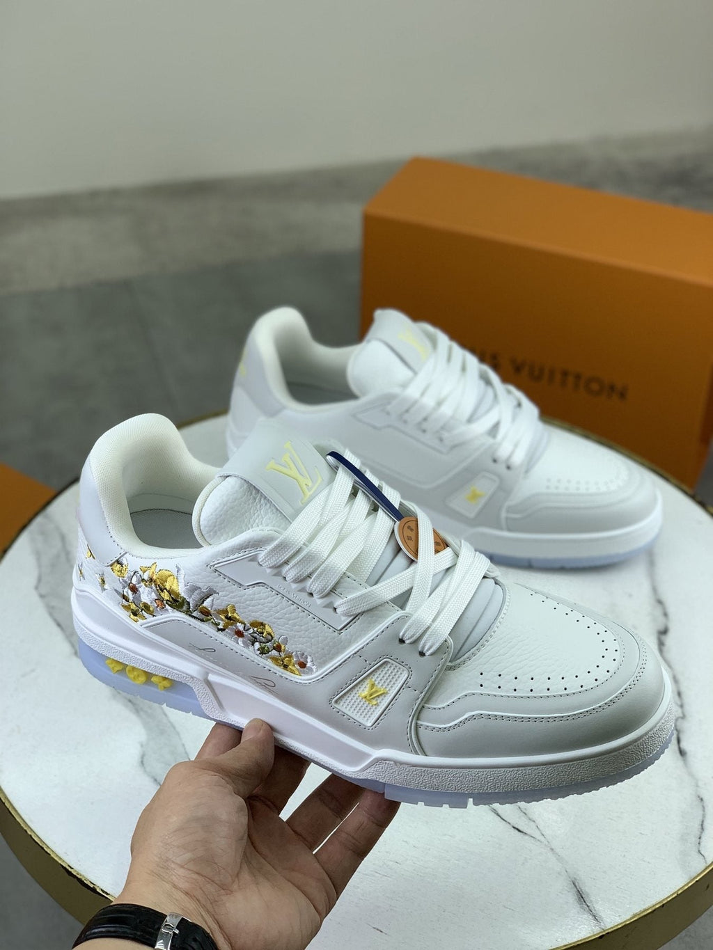 Louis Vuitton Floral Low-Top Sneakers - White, Gray & Yellow