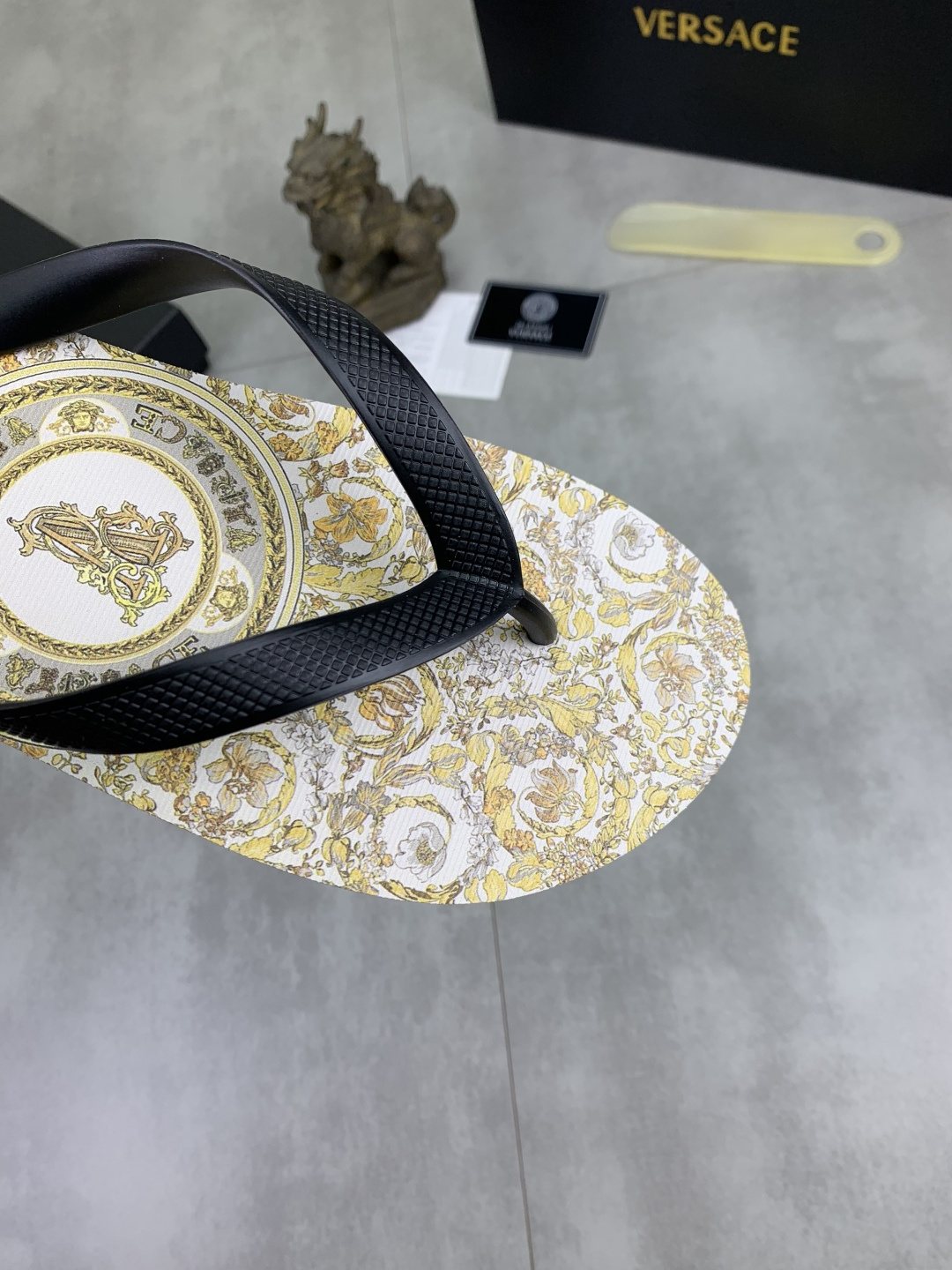 Versace Baroque Print Flip-Flops - White, Gold & Black