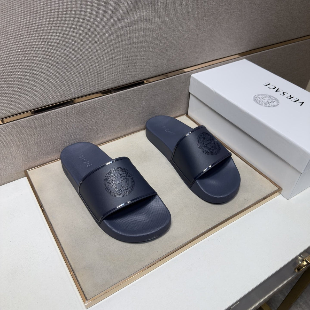 Versace Men's Embossed Strap Slide Sandals
