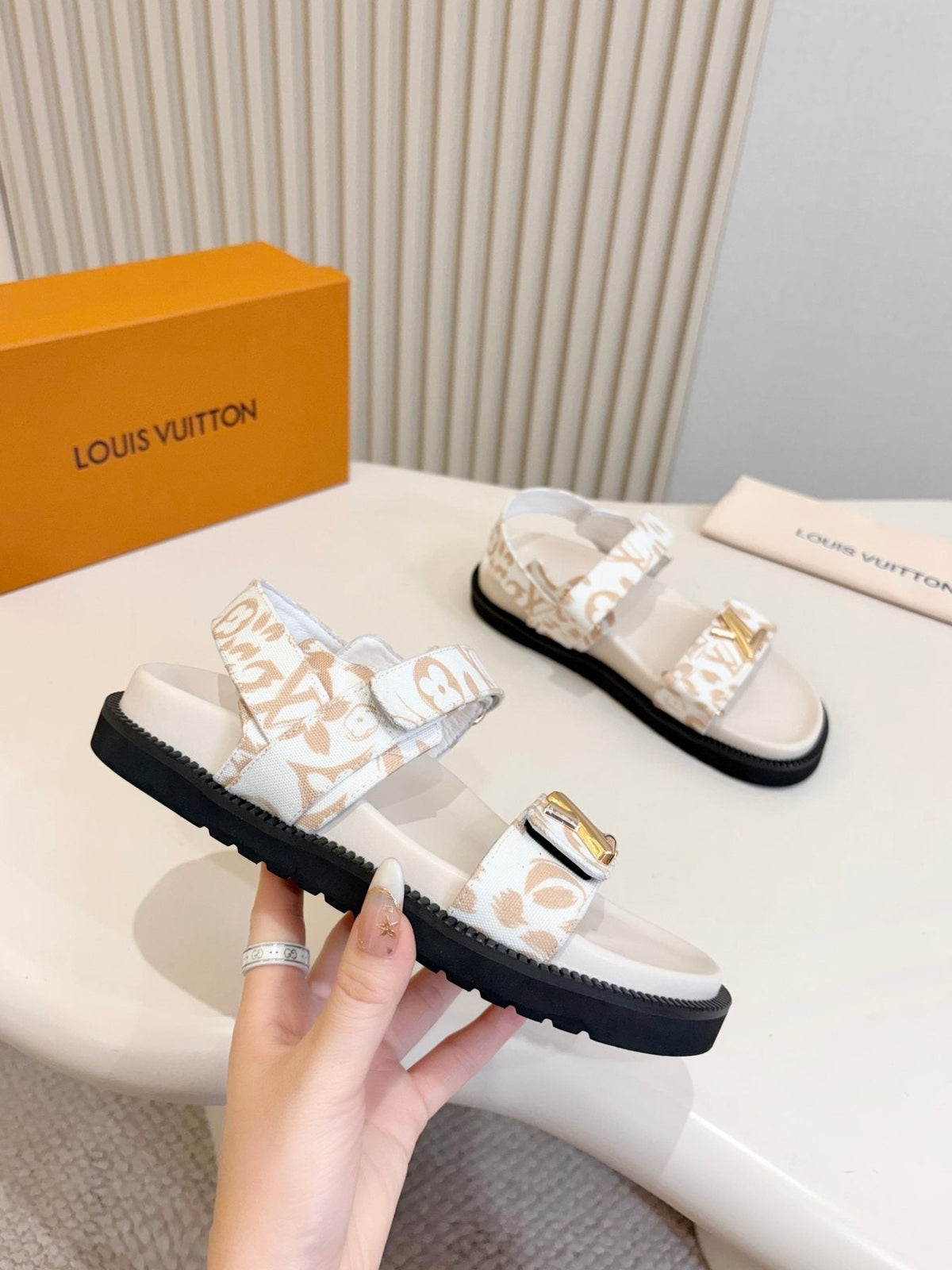 Louis Vuitton Patterned Two-Strap Slide Sandals