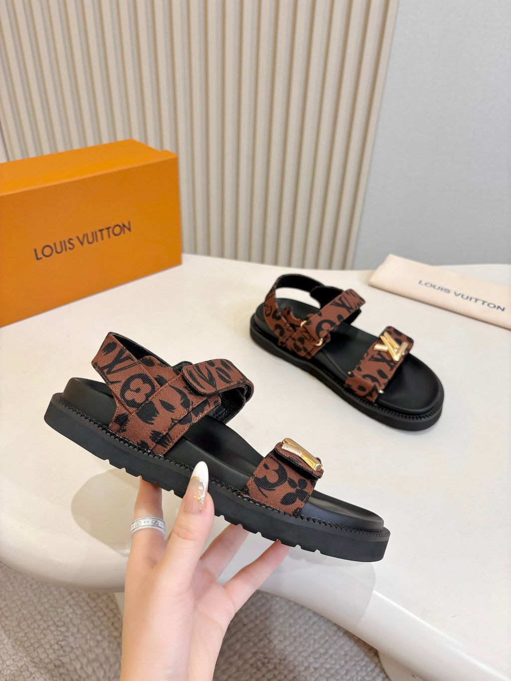 Louis Vuitton Patterned Two-Strap Slide Sandals