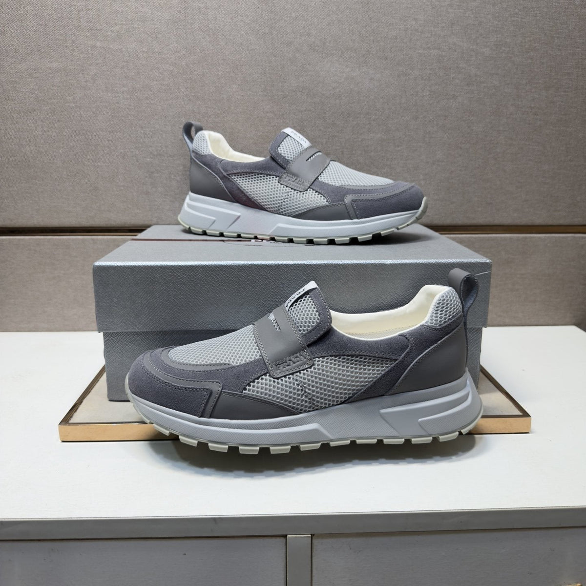 Prada Dark Navy Mesh Slip-On Sneakers