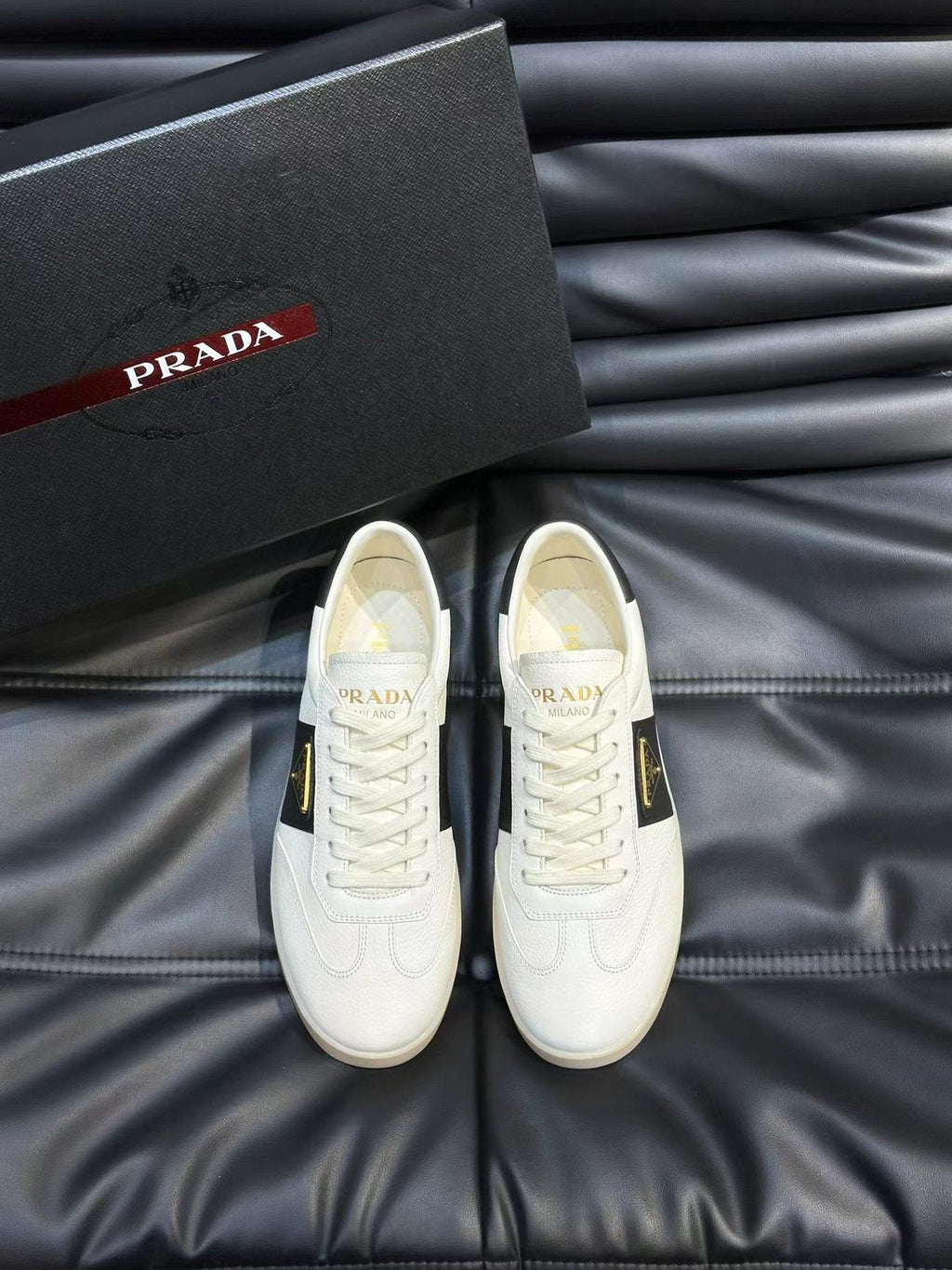 Prada Men's Contrast-Accent Low-Top Sneakers