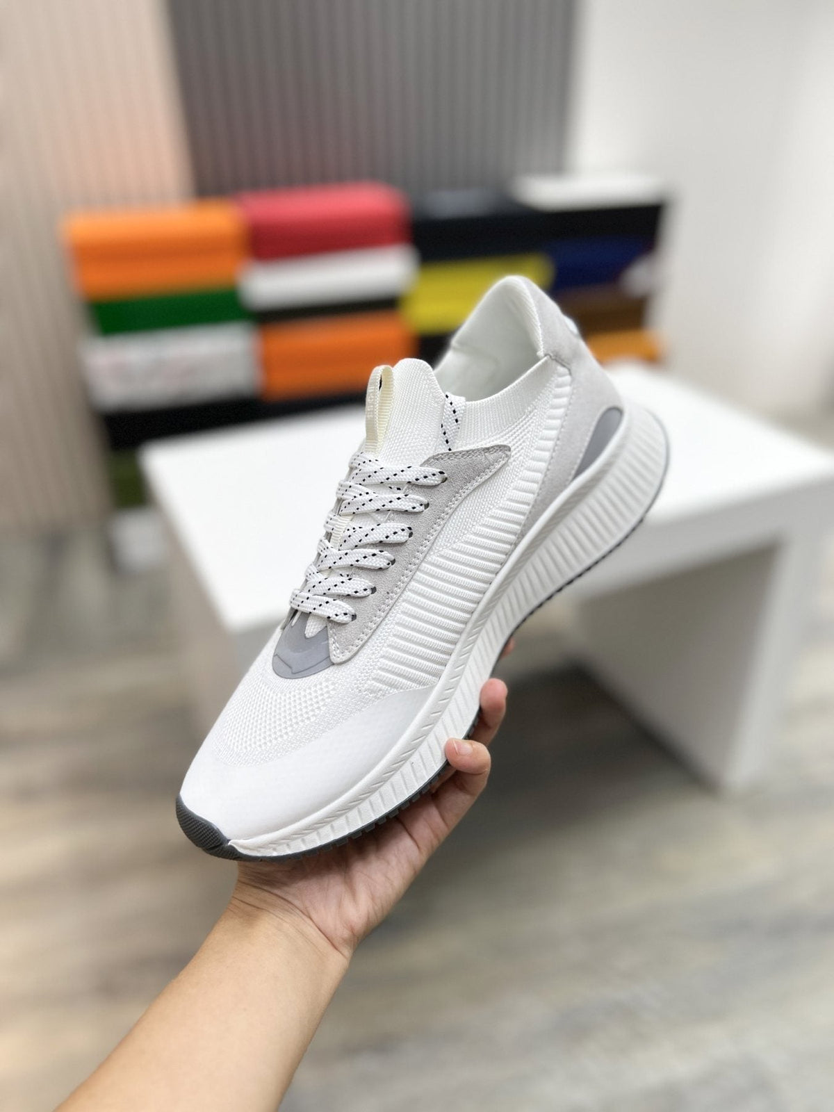 BOSS Knit Ribbed-Sole Sneakers