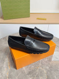 Louis Vuitton Men's Black Leather Lug Sole Loafers