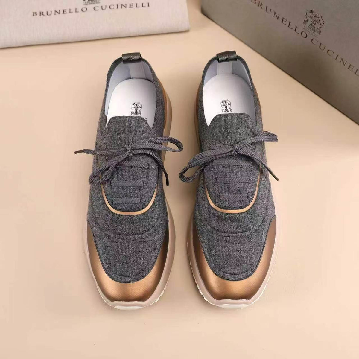 Brunello Cucinelli Men's Knit Lace-Up Sneakers - Layered Contrast Panels