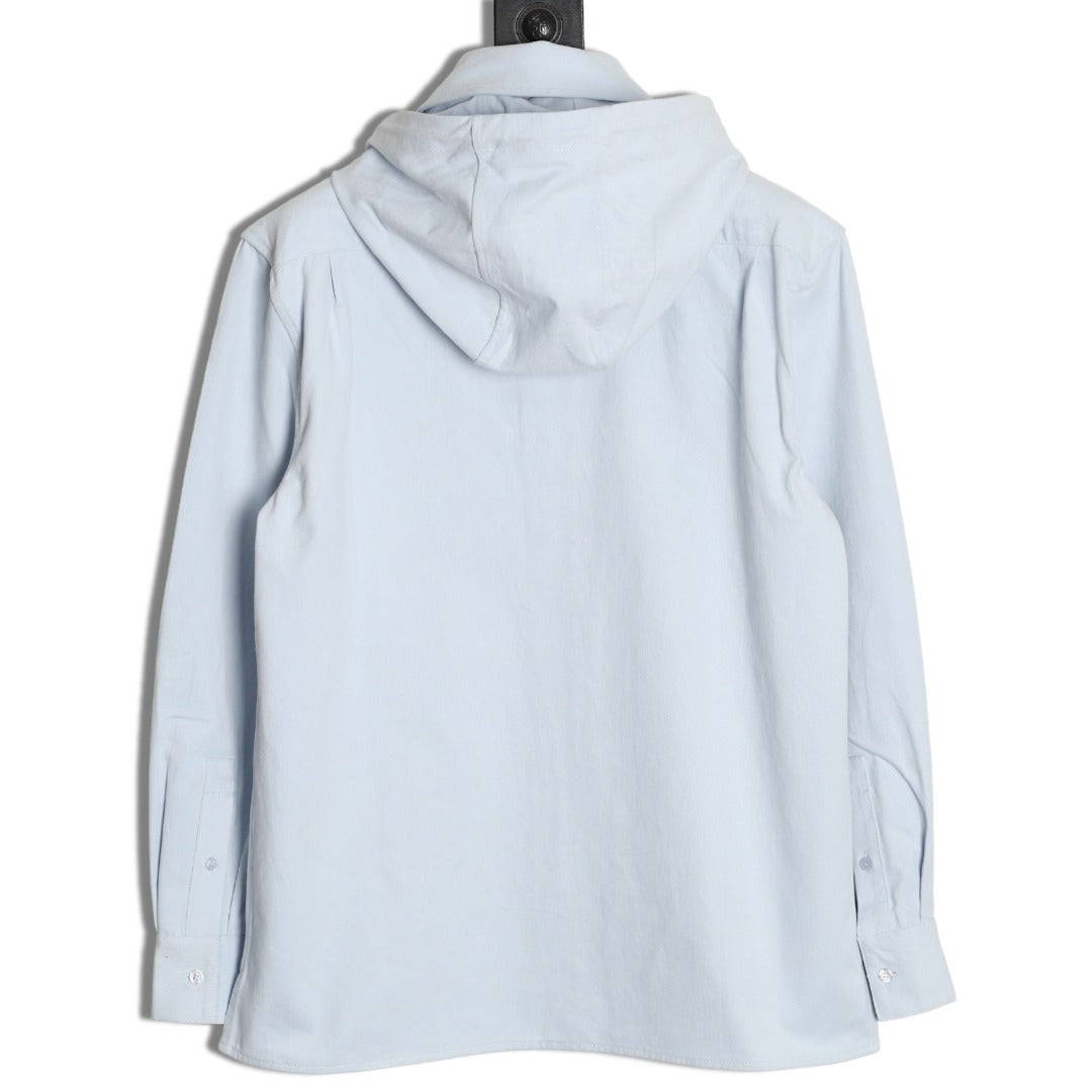 LOEWE Pale Blue Cotton Hooded Long-Sleeve Shirt Jacket