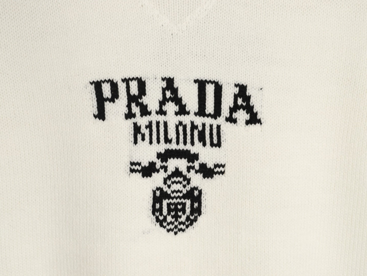 Prada Milano Logo Crewneck Knit Sweater - Cream